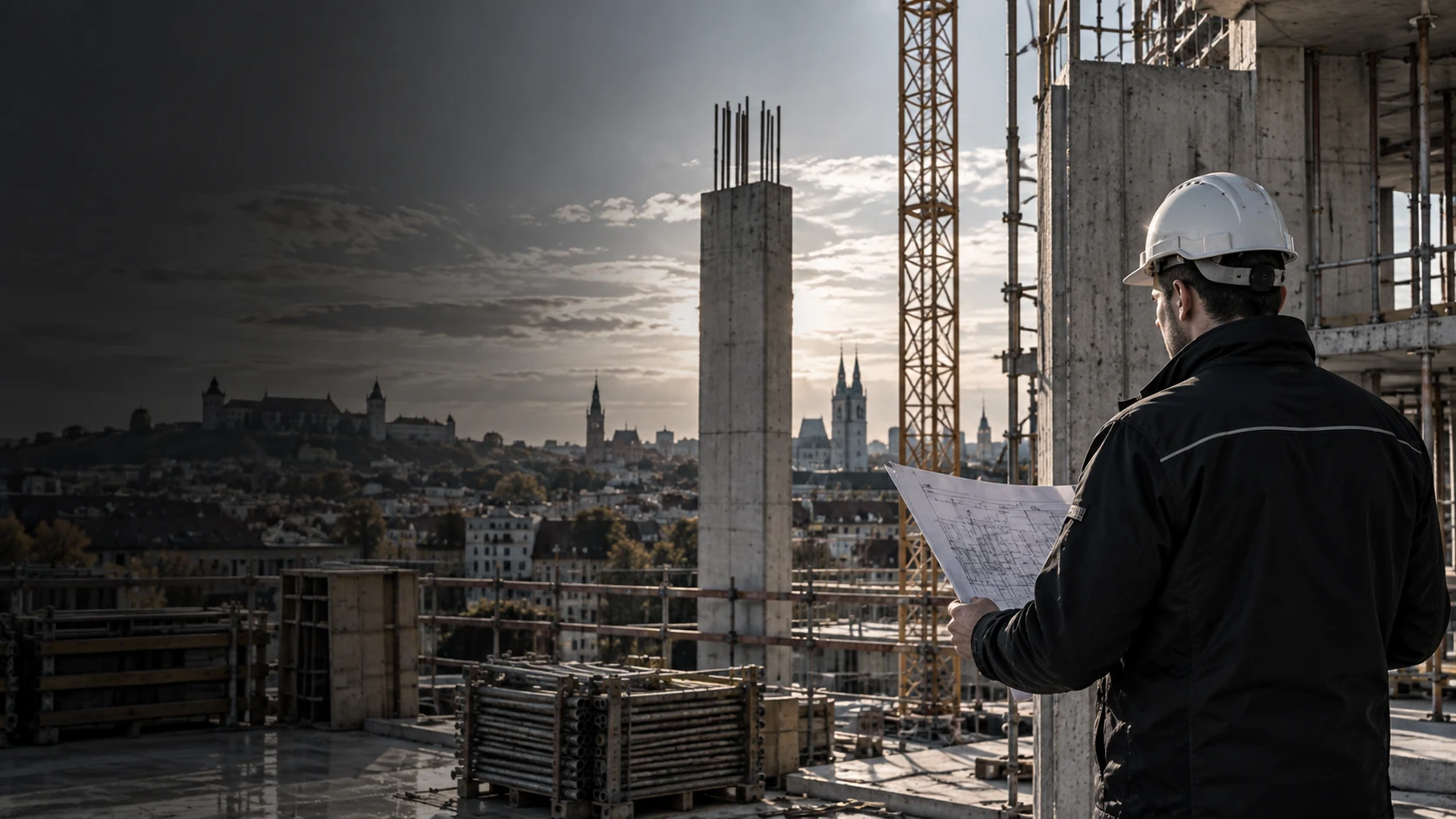 Bauleitung & Projektleitung – SH Bau Bauleiter von SH Bau auf einer Baustelle bei der Planung und Koordination eines Bauprojekts